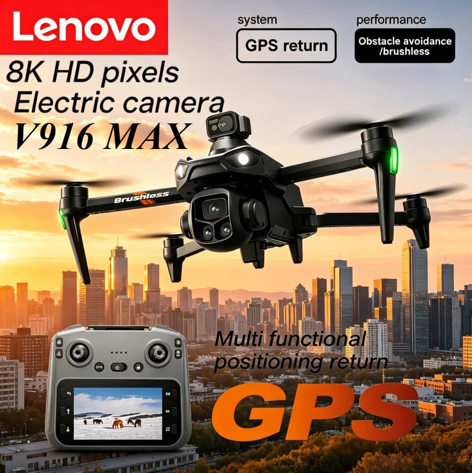 Lenovo V916MAX GPS Return Drone 5G 8K HD 4K Dual Camera Dron Remote With Screen Laser Obstacle Avoidance Drone RC Toys Gifts FPV
